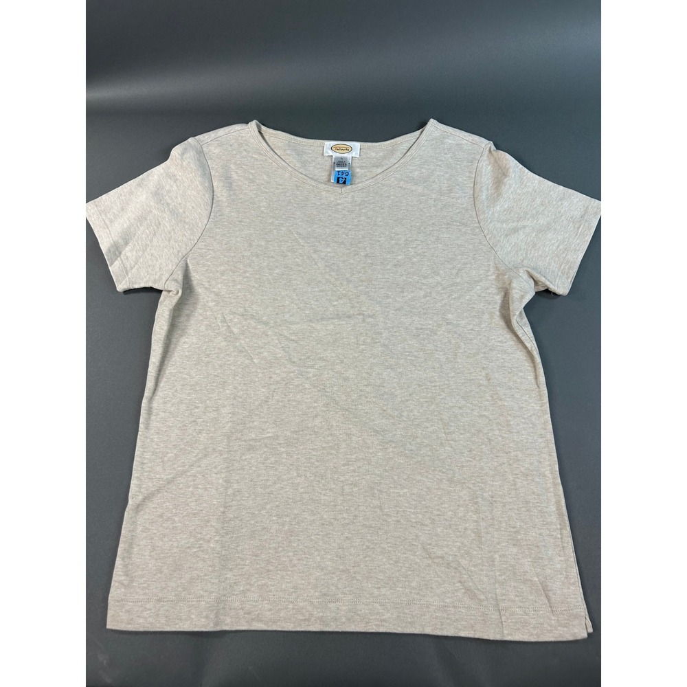 Talbots Womens Large Oatmeal Heather Beige 100% Cotton Short Sleeve T-Shirt Tee